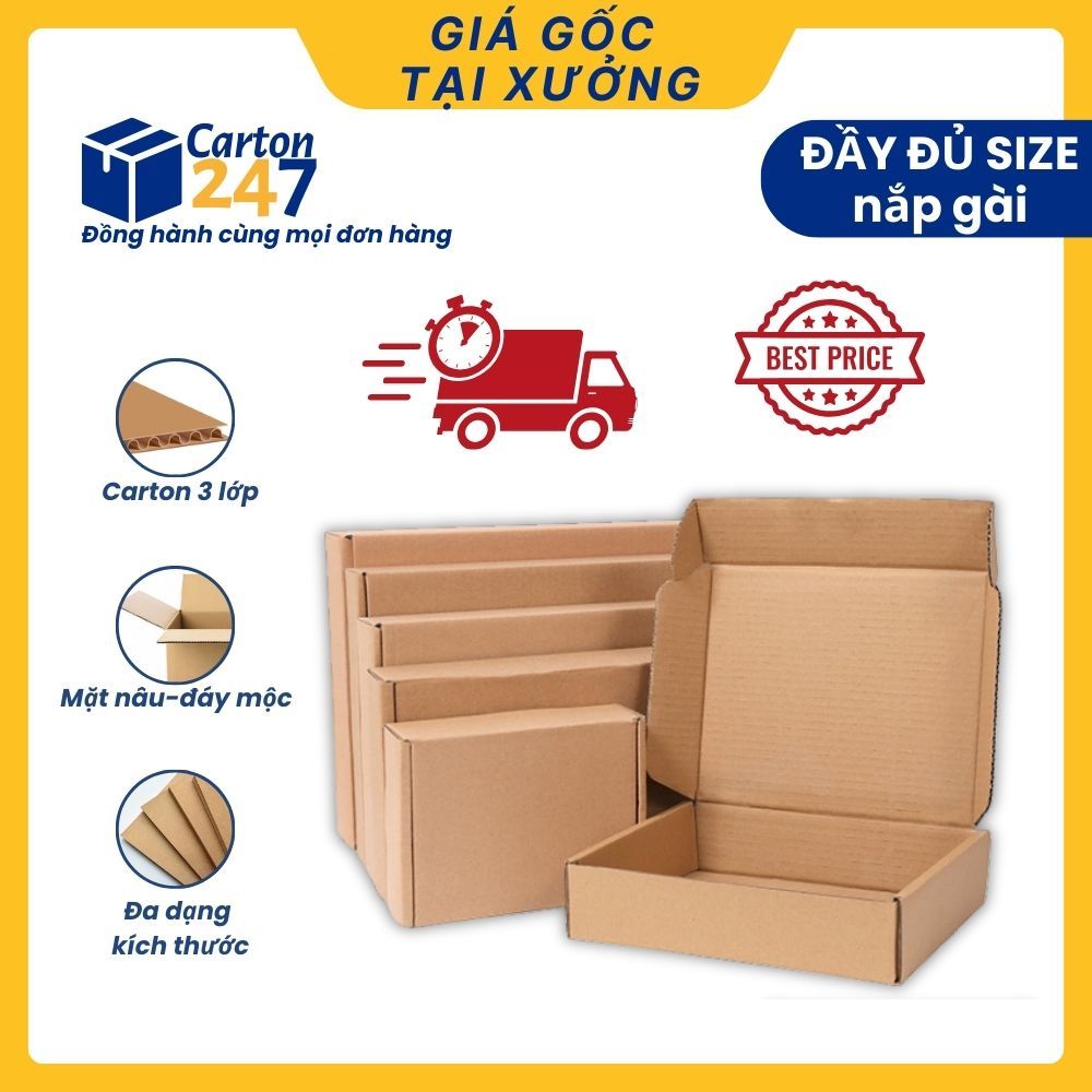 [HỎA TỐC] 10 Hộp Carton Đóng Hàng NẮP GÀI NHIỀU SIZE Cứng Cáp Loại Dày Giá Rẻ - Carton 247