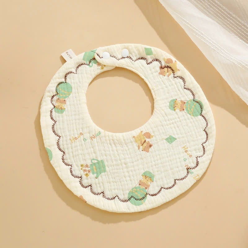 Yếm Tròn Xô Muslin 6 Lớp Cho Bé Dày Dặn Thấm Hút Tốt Mềm Mại Bấm Nút Tiện Lợi, Yếm Xô Tròn Cho bé