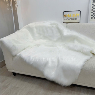 Thảm Lông Trang Trí Màu Trắng Hồ Ly Sợi Dài Cao Cấp Size 1m x 80cm - Shy Home Living