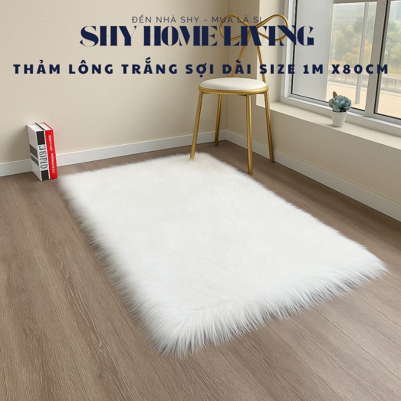 Thảm Lông Trang Trí Màu Trắng Hồ Ly Sợi Dài Cao Cấp Size 1m x 80cm - Shy Home Living