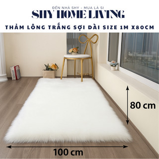 Thảm Lông Trang Trí Màu Trắng Hồ Ly Sợi Dài Cao Cấp Size 1m x 80cm - Shy Home Living