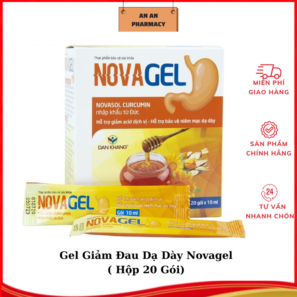 Gel Giảm Đau Dạ Dày Novagel – Hỗ Trợ Trào Ngược, Bảo Vệ Niêm Mạc, Giảm Đầy Hơi Khó Tiêu Hộp 20 Gói