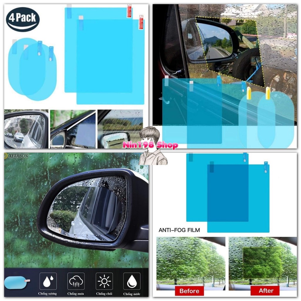4 Miếng Fim Nano Dán Gương Kính Chống Nước, Chống Sương Mù