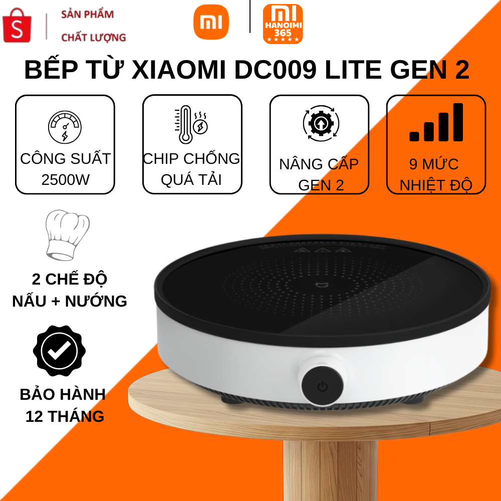 Bếp Từ Xiaomi DC009 Lite Gen 2, Bếp Điện Từ Mini Thông Minh 9 Mức Nhiệt, Chip Chống Cháy Nổ, BH 12T