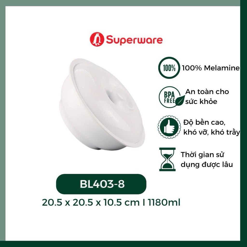 Thố Cơm Có Nắp Nhiều Màu 100% Nhựa Melamine Superware Chính Hãng