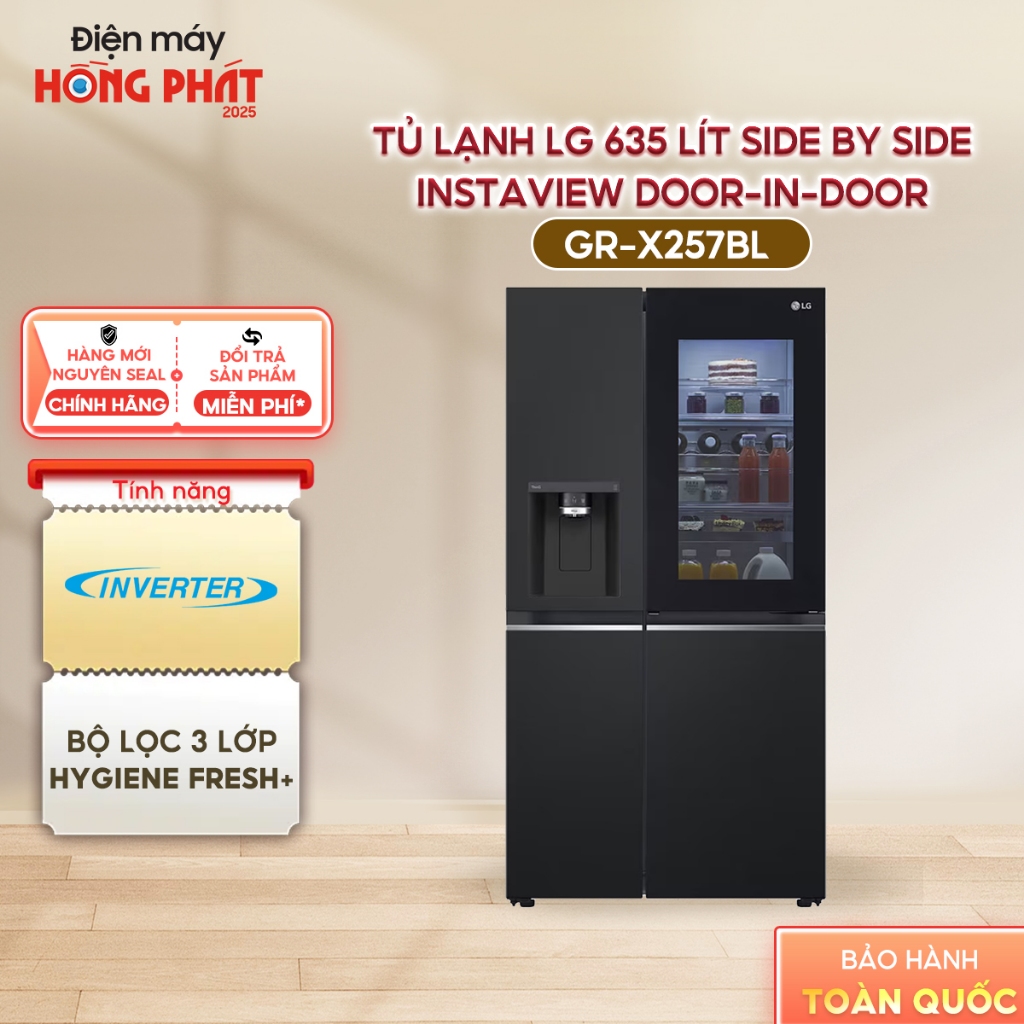 Tủ Lạnh LG Instaview Lấy Nước Ngoài UVnano 635L Màu Đen GR-X257BL [FREESHIP HCM]