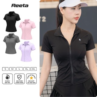 Áo khoác polo ngắn tay thể thao Reeta cổ áo khoá kéo form áo tôn dáng tập tennis, cầu lông, pickleball,chạy bộ...A3098