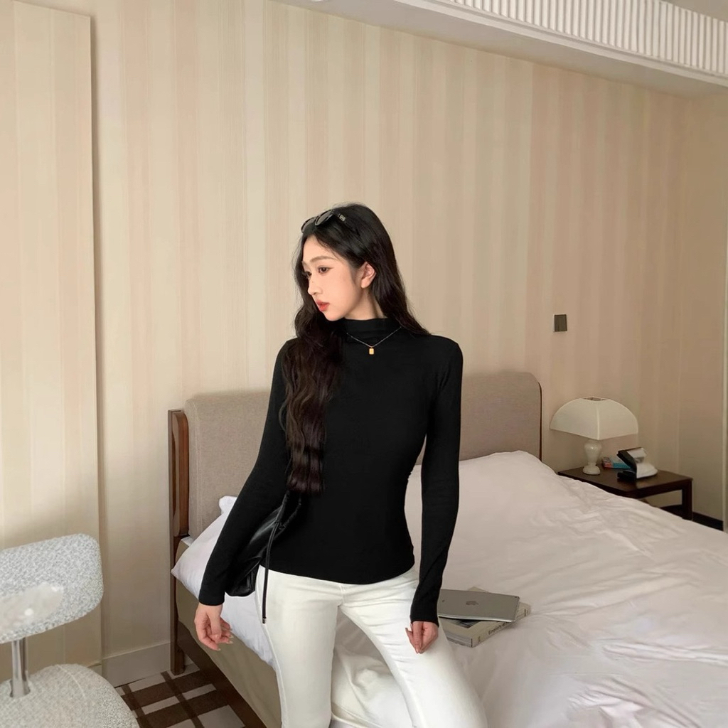 PQ05.00 Áo ôm body (cổ cao 3cm) tôn dáng 42-60kg, chất bozip mềm mịn Phong cách Hàn Quốc