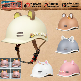 Nón bảo hiểm Cá Heo HT nam nữ cao cấp, tặng kèm quà tặng tai gấu và charm tên gắn mũ cute, charm chữ theo yêu cầu