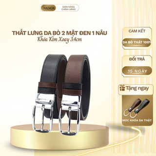  Thắt Lưng Nam Da Bò Saffiano Hadada khóa xoay dùng 2 mặt dây đen nâu tiện lợi thời trang DHD25 