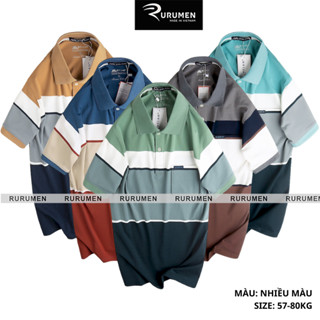 Áo Thun Polo Nam Rurumen Trung Niên Sọc Ngang Cổ Bẻ Có Túi - Áo Phông Cho Bố Nhiều Màu Big Size