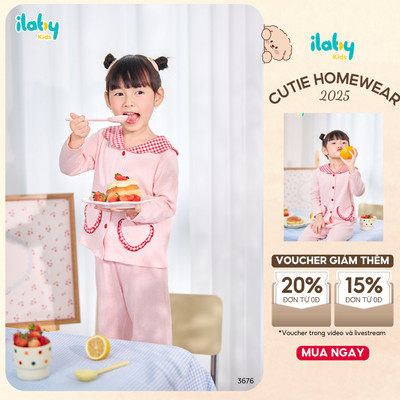 [BÁN CHẠY] Đồ bộ bé gái ILABY bộ dài tay cổ bẻ caro phối túi trái tim dễ thương [3676]