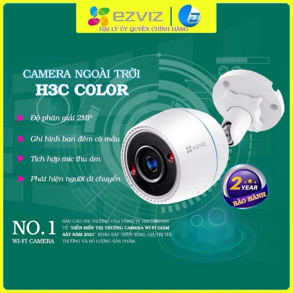 Camera wifi Ezviz ngoài trời C3TN H3C H3 chính hãng, ghi âm, màu và không màu đêm