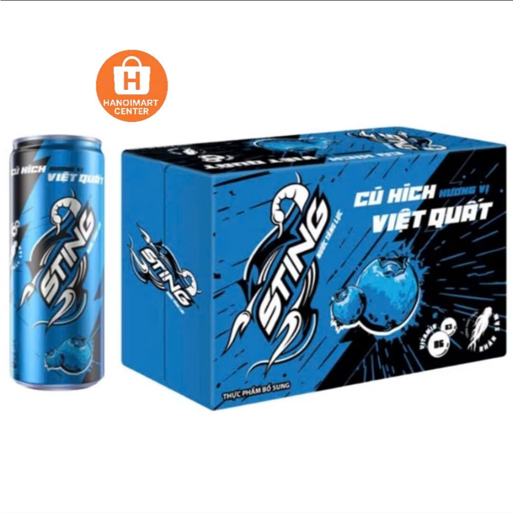 Lon Nước Tăng Lực Sting Việt Quất (Xanh) Pepsi - Thùng 24 Lon x 320ML