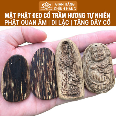 Mặt phật đeo cổ trầm hương tự nhiên Xưởng Mộc Việt - Tặng Kèm dây đeo