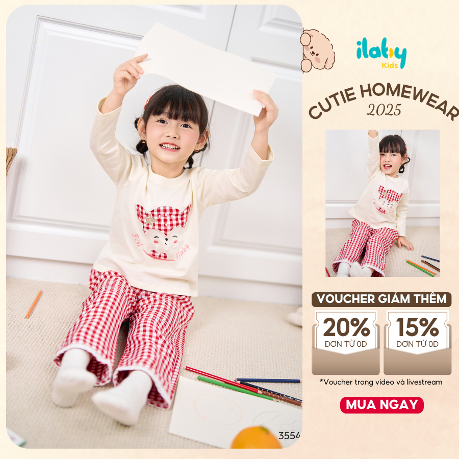 [BÁN CHẠY] Đồ bộ bé gái ILABY bộ mặc nhà bé gái cotton dài tay, chất mềm thoáng, form xinh cho bé gá