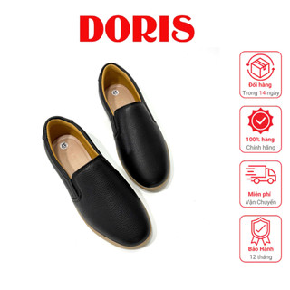  Giày Slip On Da Thật Đen Đế 2cm Doris DR203- Chất Liệu Da Bò Thanh Lịch & Tinh Tế- BẢO HÀNH 12 THÁNG. 