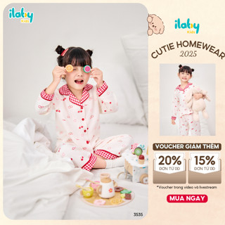   BÁN CHẠY  Bộ pijama bé gái ILABY đồ ngủ cotton thoáng mát họa tiết cherry phối caro đỏ siêu xinh  3535  