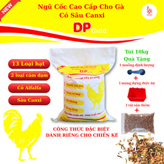 10kg ngũ cốc loại 1 trộn sâu canxi sấy cho gà DP Gold tặng kèm : 1 muỗng + 1 máng + 1 túi sâu thêm