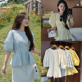  Áo cổ tròn tay phồng lửng chiết eo xoè Áo Kiểu Nữ the.sweaterweather TSW 