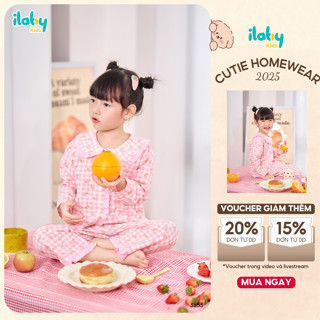   BÁN CHẠY  Bộ ngủ bé gái ILABY đồ bộ dài tay cotton thoáng mát kẻ hoa phối bèo túi ốp siêu xinh  3553  