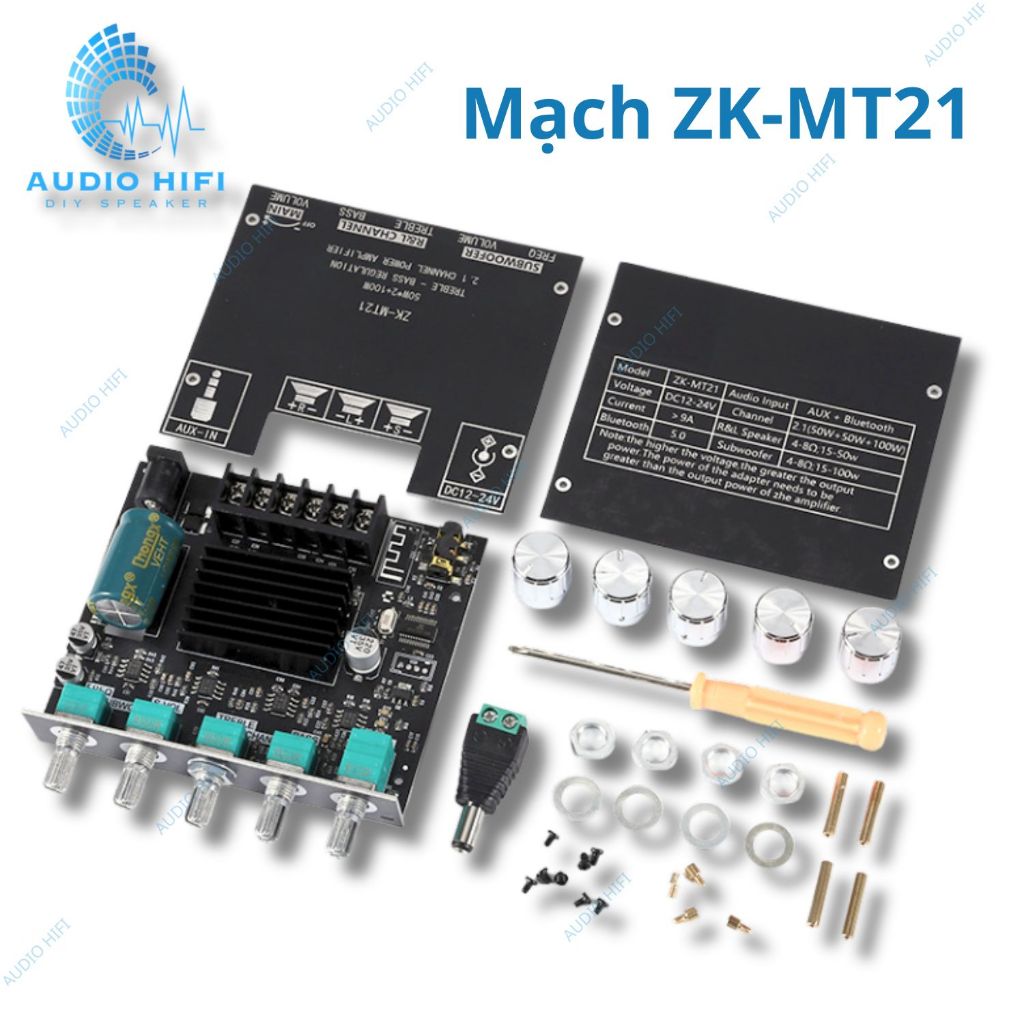Mạch ZK-MT21+24v6a US DC Bộ khuếch đại loa siêu trầm TPA3116 2.1 Kênh Bluetooth 5.0 50WX2 Công suất 