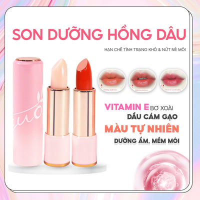 Son Dưỡng Hồng Dâu Có Màu Mờ Thâm Hồng Môi 0% chì - 0% Silicones GUO 5gr