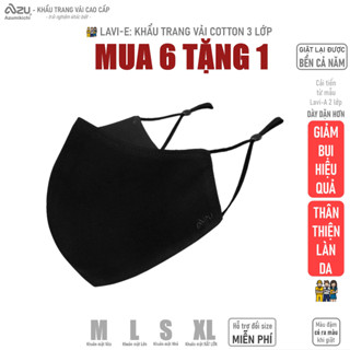  Khẩu trang vải màu đen Azumikichi dòng công sở Lavi-E 3 lớp xỏ sẵn nút chỉnh dây giặt lại được E1 
