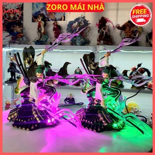  Mô hình Zoro Wano trên mái nhà Có bản LED cao 22 cm có hộp màu - Đồ Chơi Toy Anime Decor Sưu tầm 