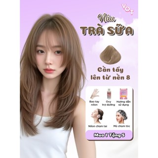  Kem thuốc nhuộm tóc tại nhà NÂU TRÀ SỮA VOT Hair Oxy nhuộm tóc collagen Serum Keratin Argan Oil 