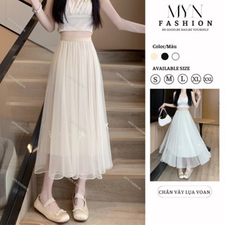 Chân váy lụa voan tơ hàng cao cấp váy đính nơ siêu dễ thương Chân váy xòe dáng dài tiểu thư xòe nhẹ siêu đẹp