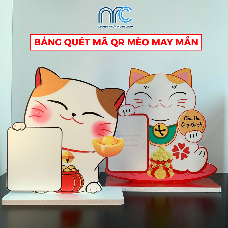 Bảng quét mã QR, Bảng QR thanh toán Mèo, Thần tài để bàn thu hút tài lộc - Không in mã QR