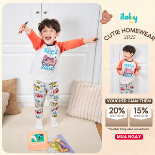  Đồ bộ mặc nhà bé trai ILABY thiết kế dài tay in hình ô tô RESCUE SQUAD dễ thương chất liệu cotton  3491  