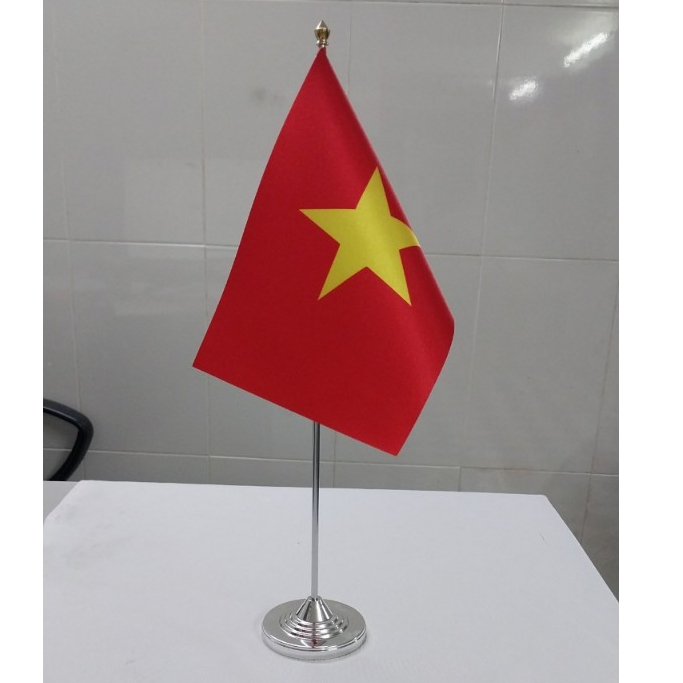 Bộ Cờ Để Bàn Đơn Mini - Cờ Việt Nam (Cán Inox Chân Đế Trắng)