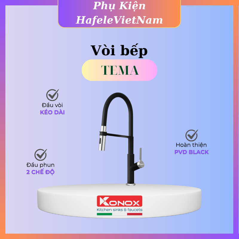 Vòi Rửa Bát Konox Tema Black/Chrome/Nickel Thiết Kế Sang Trọng - TKEU