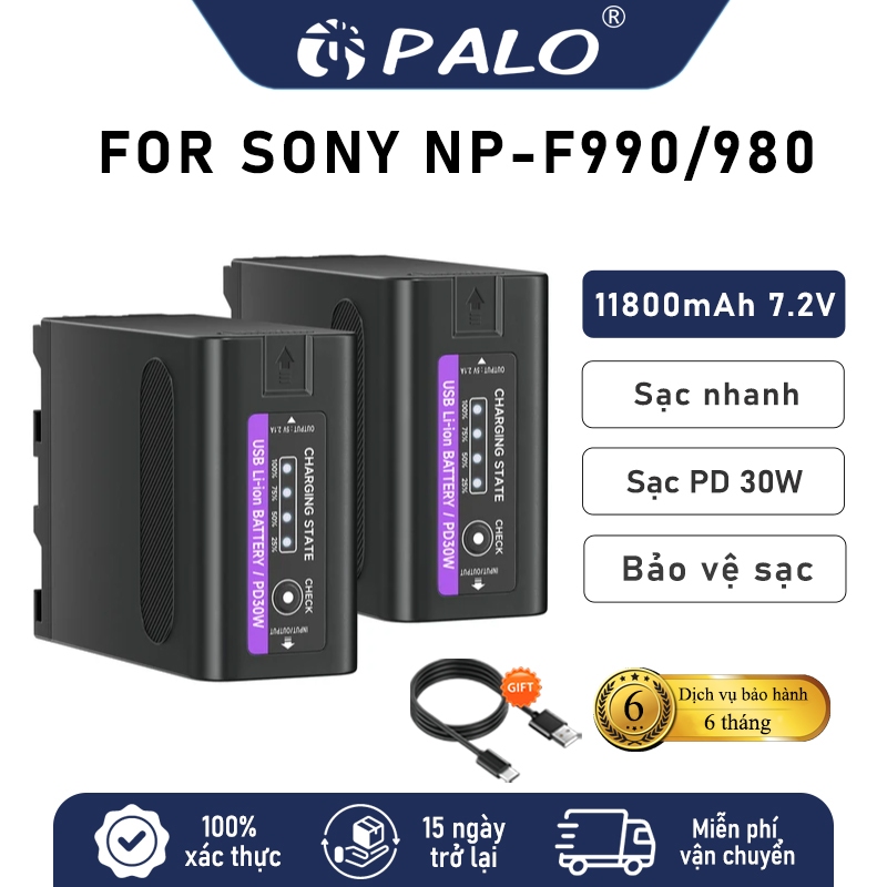 PALO Pin Sony NP-F990/980 11800mAh có đèn báo nguồn LED cho Sony F960 F550 F750 F770 MC1500C