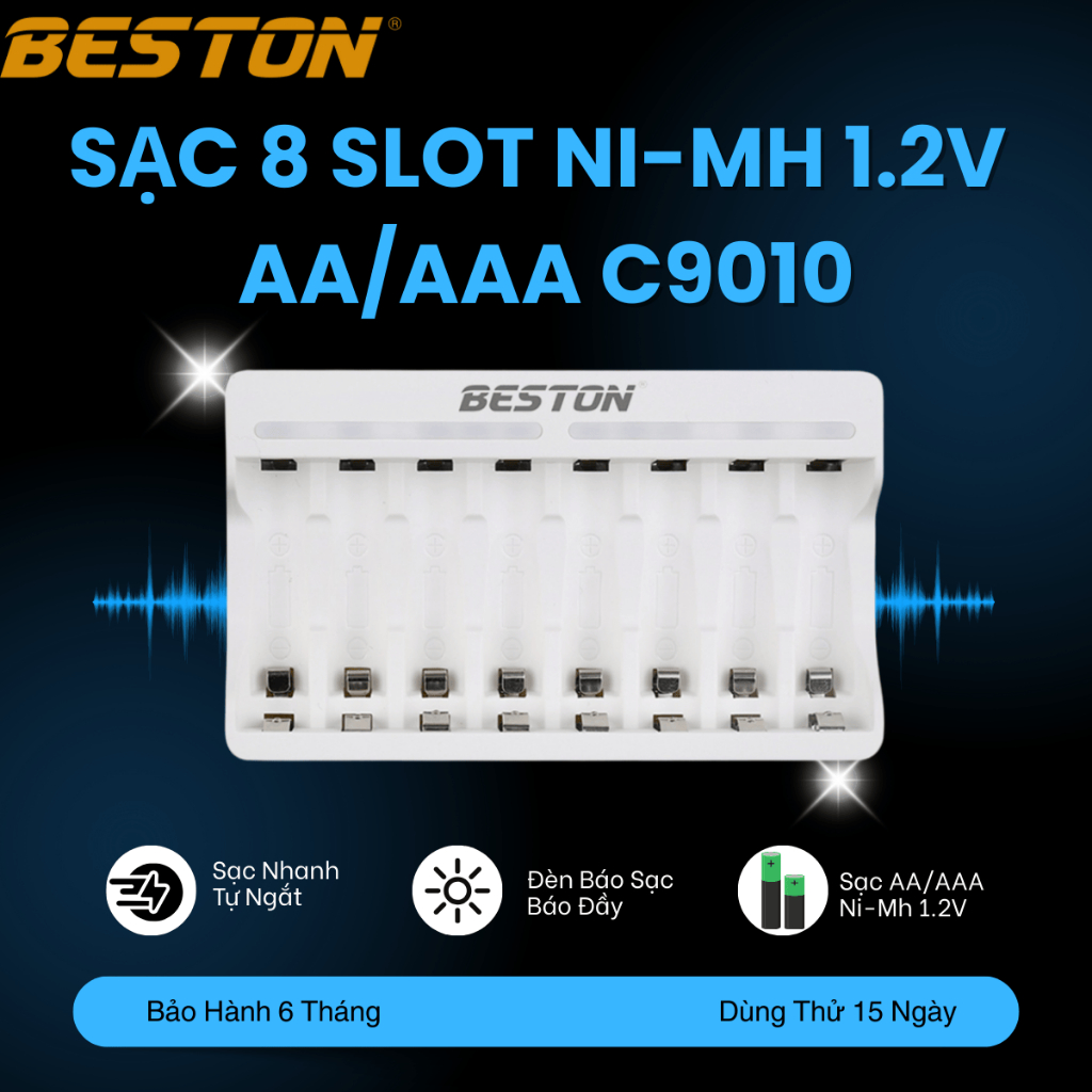 Bộ Sạc 8 pin AA AAA Beston C9010 cho pin sạc công suất lớn,có tính năng sạc nhanh,đèn báo thông minh