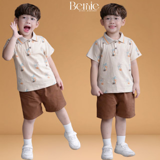 Set bộ polo bé trai màu nâu họa tiết cây dừa kèm quần short kaki 1 đến 7tuổi BERNIE H0825B41Đ 