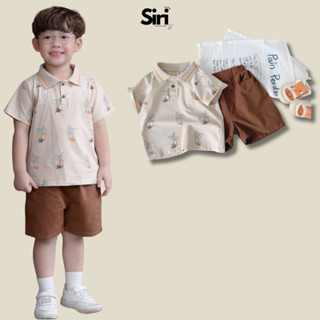  Set bộ polo màu nâu họa tiết cây dừa in tràn kèm quần short kaki bé trai 1 đến 7t SIRI KIDS H1124B14 