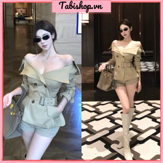 Set áo mangto  trễ vai form ngắn kèm quần đùi short TABISHOP Set đồ nữ sang chảnh mặc thu đông đi dạo đi chơi(205)