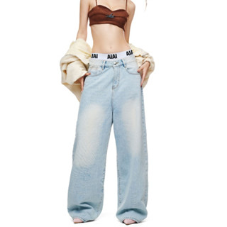 Quần Jean ống rộng cạp trễ thêu logo Low Rise Jean Wash Ver 2 AIAI OFFICIAL
