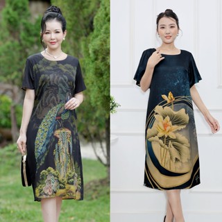 SALE OFF GOTI Đầm Dự Tiệc Trung Niên Dáng Suông Bigsize 48-78kg Giấu Bụng In 3D Cho Mẹ 3384