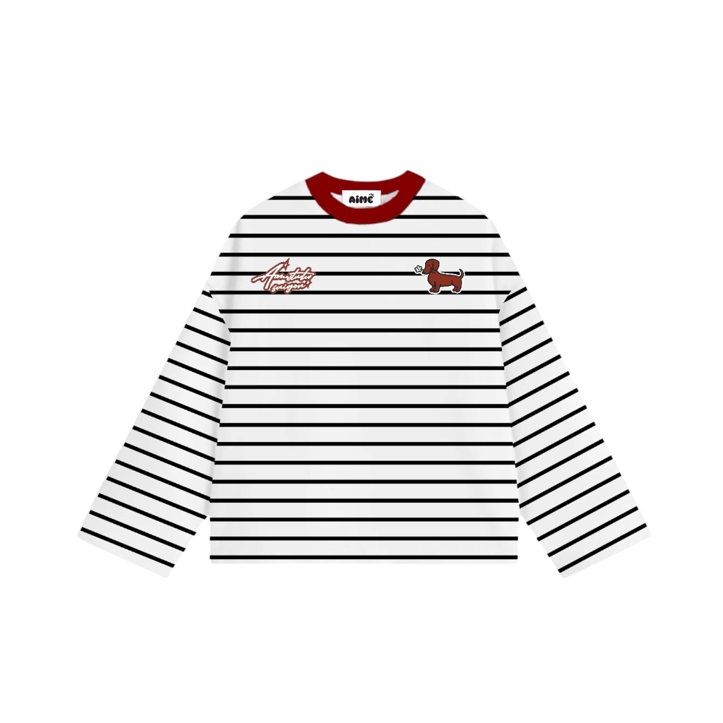 Aimesaigon Áo Thun Tay Dài Sọc Ngang Thun Borip QC Long Sleeve Boxy AIMÉ Form Rộng Cổ Tròn "DOG - EUPHORIA" Unisex | BigBuy360 - bigbuy360.vn