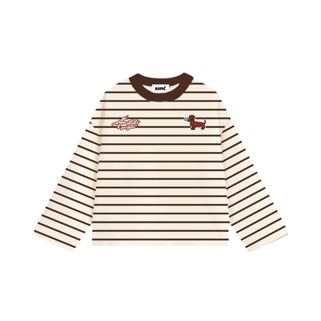 Aimesaigon Áo Thun Tay Dài Sọc Ngang Thun Borip QC Long Sleeve Boxy AIMÉ Form Rộng Cổ Tròn "DOG - EUPHORIA" Unisex | BigBuy360 - bigbuy360.vn