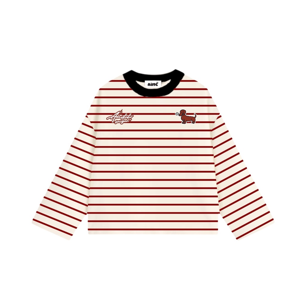 Aimesaigon Áo Thun Tay Dài Sọc Ngang Thun Borip QC Long Sleeve Boxy AIMÉ Form Rộng Cổ Tròn "DOG - EUPHORIA" Unisex | BigBuy360 - bigbuy360.vn
