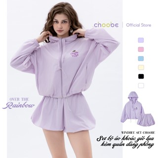 Set áo khoác nữ Windbee Choobe Club chống nắng cản gió vải gió lụa khóa kéo kèm quần đùi AK18 + QS18