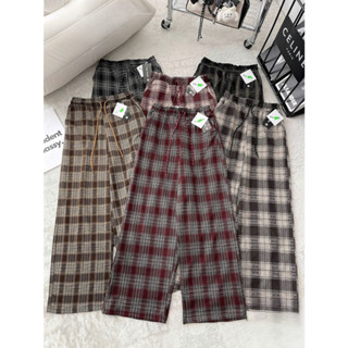 Quần Kẻ Caro Ống Rộng Cạp Chun Chất Mì Nỉ Loại 1 Dày Dặn Mềm Mịn Thoải Mái Lưng Chun Co Giãn Tôn Dáng