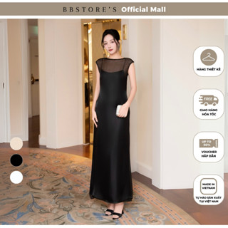 [BBSTORE'S] Đầm Suông Tiệc Dài Hai Dây Lụa Phối Tơ Voan - D4462T