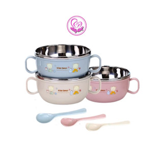  Chén ăn dặm inox cho bé kèm nắp và muỗng có tay cầm 