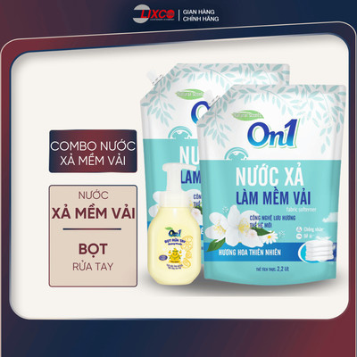 Combo 2 túi nước xả mềm vải On1 hương hoa thiên nhiên 2.2L + Bọt rửa tay kháng khuẩn yuzu lemon 250g, 2C-17902+03501